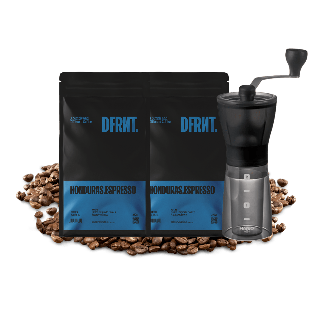 Pack Honduras.Espresso Grano 2x250gr + Molinillo Hario - DFRNT.