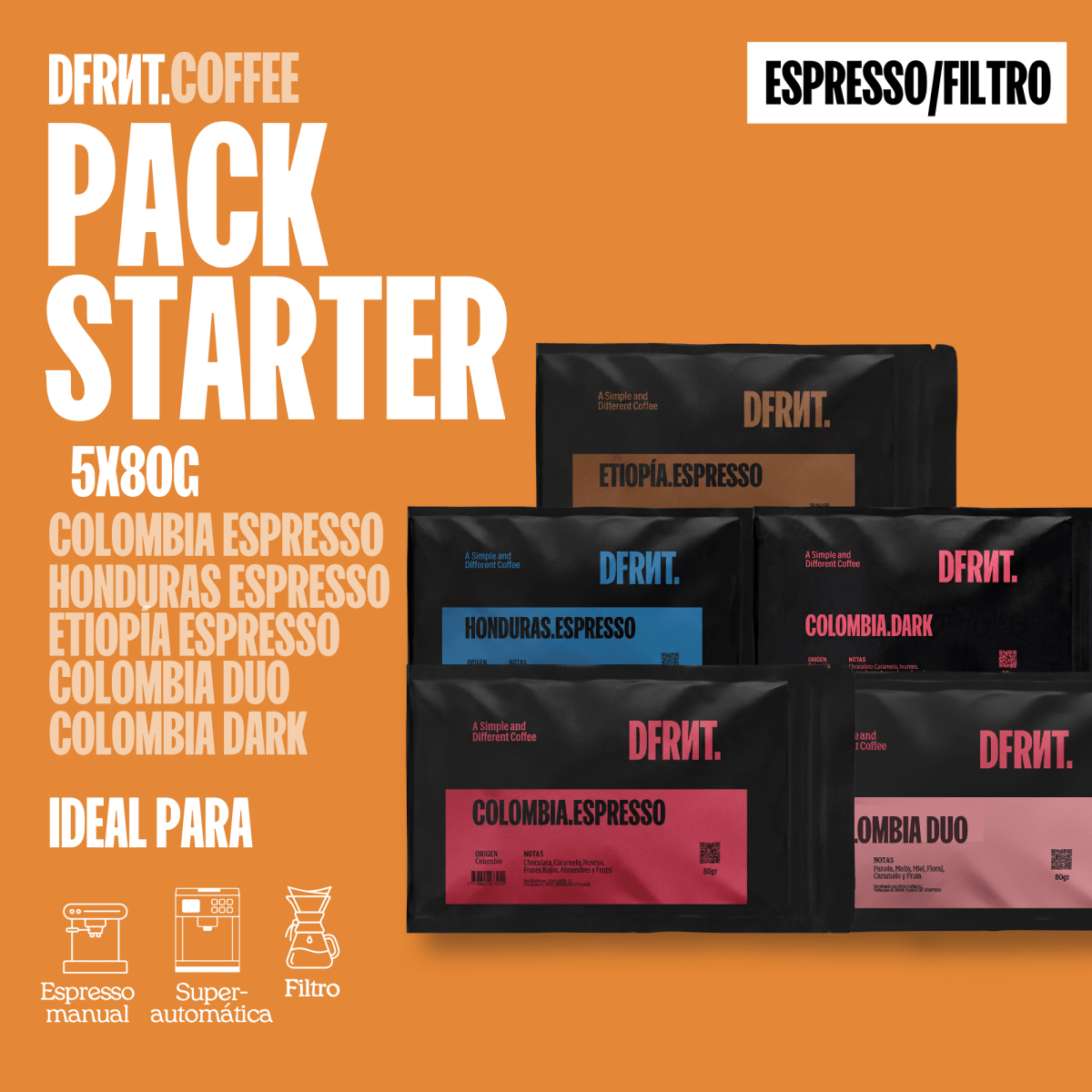 Pack DFRNT. Starter | 5x80gr | Descubre 5 variedades - DFRNT.